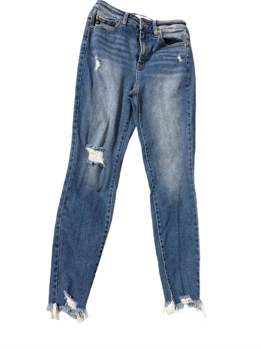 KanCan High Rise Skinny Jeans Medium Wash Distressed Frayed Hem